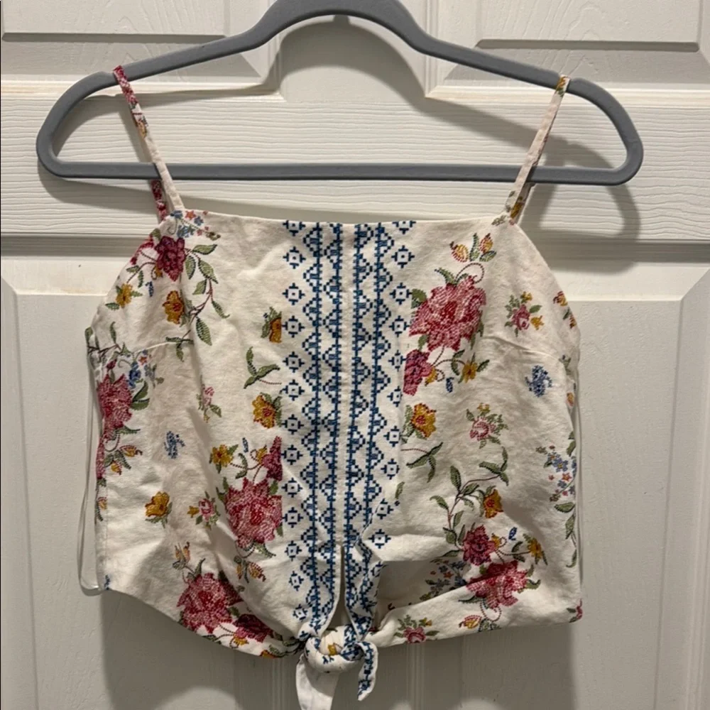 Rachel Zoe Red and Yellow Tie Front Crop Top - Picture 1 of 9